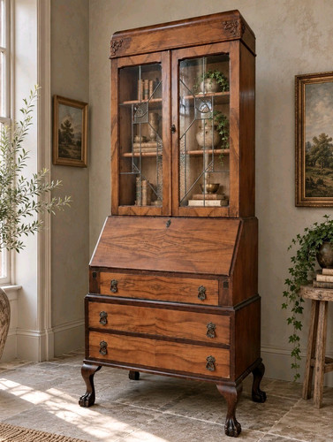 Art deco walnut bureau - walnut,