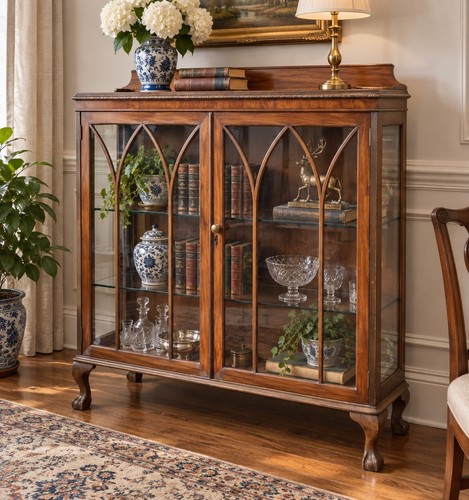 Antique walnut display cabinet - antique,
